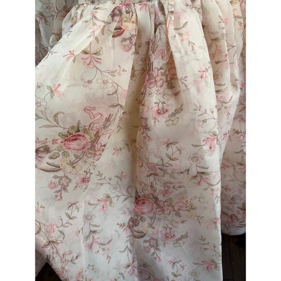 Selkie Cottagecore Fairy Puff Sleeve Bubble Pink Floral Dress Mini Small - Picture 2 of 10